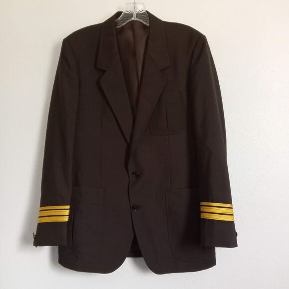 Vintage CARVEN Pilot Jacket Brown Gold Stripes SAUDIA Wool Blazer Chest 40" - Picture 8 of 8